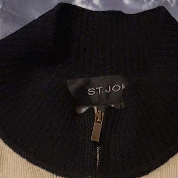 St. John 100% Wool Beige/Black Floral Full Zip Car - Picture 7 of 7